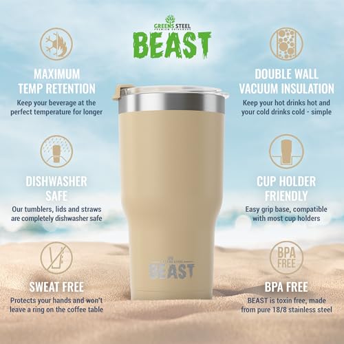 Image of BEAST 30oz Sand Tumbler - Stainless Steel Vacuum Insulated Coffee Ice Cup Double Wall Travel Flask