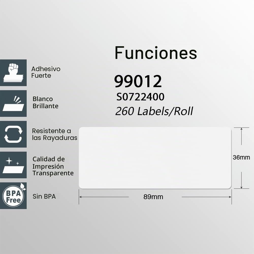 BETCKEY - 10 Rollos 99012 Etiquetas Adhesivas Compatible con DYMO S0722400, 36mm x 89mm, 2600 Etiquetas de Dirección Grandes para LabelWriter 450, 4XL, No se aplica 550 o 5XL