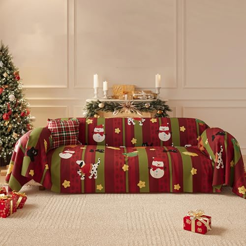 クリスマス用ソファカバー、雪景色のクリスマスチェック柄の柔らかいホームデコ用スリップカバー(1?5人用)、洗える家具保護 Style-E 180x260cm/71x102in