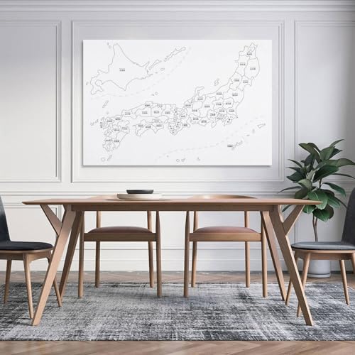 白地図（日本地図）・都道府県名入り学習ポスター 装飾 絵 キャンバス 壁アート リビングルーム 寝室 印刷 パネル20x30inch(50x75cm) [5]