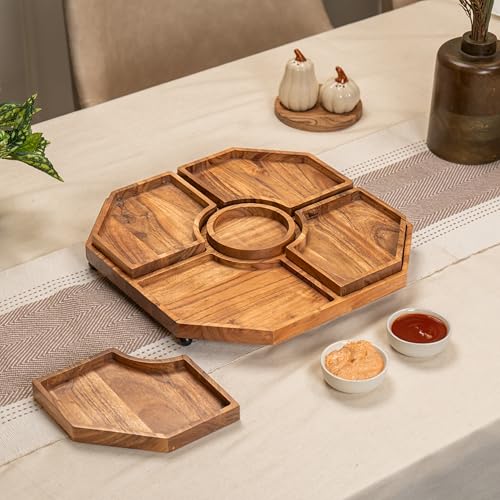 Image of PickAPart Acacia Wood Multipurpose Serveware | Modular Cheese Board Platter Set | Wooden Charcuterie Board for Cheese, Snacks, Fruits & Appetizers | Food-Safe Natural Finish | 15 x 15 Inch