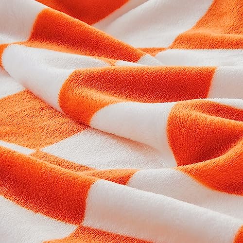 BEDELITE Checkered Throw Blanket Twin Size Luxurious Fleece Blanket Checkerboard Grid Orange and White 60"x80" - Image 6