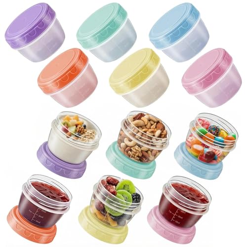 Dulynva 12 Stück Kleine Gefrierboxen mit Deckel Auslaufsichere Vorratsdosen mit Skalenmarkierung Frischhaltedosen BPA-frei Stapelbar Wiederverwendbar Gefrierbehälter für Snacks Saucen Joghurt Obst