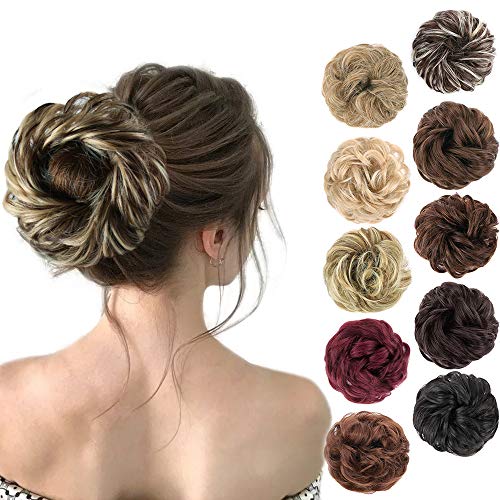 MORICA 1PCS Messy Hair Bun Hair Scrunchies Extension Curly Wavy Messy Synthetic Chignon for Women Updo Hairpiece(Color:85H6A#)
