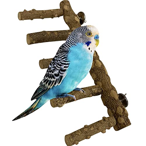 Image of SIMENA Bird Ladder Perch, Natural Wood Parrot Stand, Hamster Climbing Toy, Bird Cage Ladder for Small and Medium Birds, Parakeet, Cockatiel, Conures, Lovebirds, Budgie