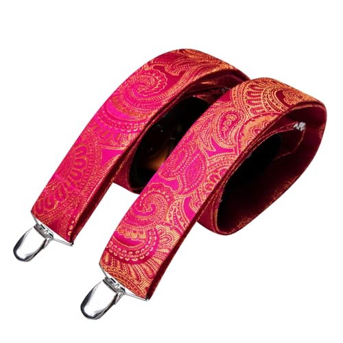Image of Barry.Wang Men Suspender Set with Necktie Elastic Y Type Heavy Duty 6 Clips Braces Tie Handkerchief Cufflink Pin 6PCS