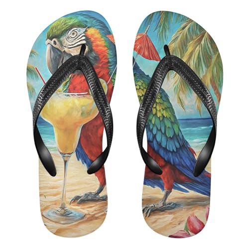 Burbuja Parrot on A Beach Flip Flops for Women Men, Soft Thong Sandals Rubber Slippers for Pool Beach Essentials