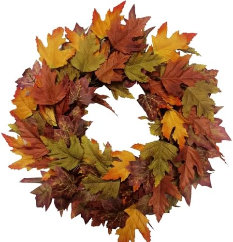 Amazon.com: Artificial Fall Maple Leaves Wreath 20 Inch Autumn Wreaths ...