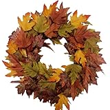 Artificial Fall Maple Leaves Wreath 20 Inch Autumn Wreaths for Front Door Orange Yellow Wreath for Indoor Outdoor Wall Farmhouse Thanksgiving Day Harvest Festival Celebration