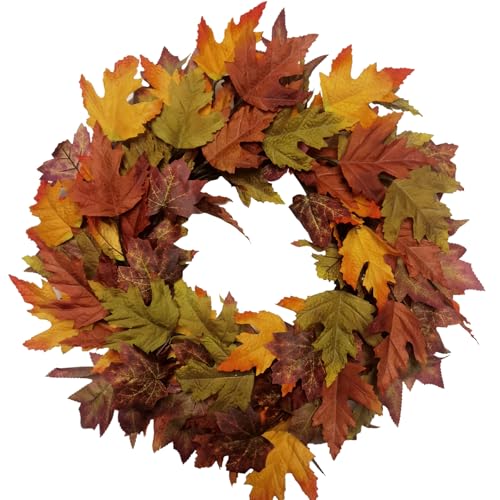 Artificial Fall Maple Leaves Wreath 20 Inch Autumn Wreaths for