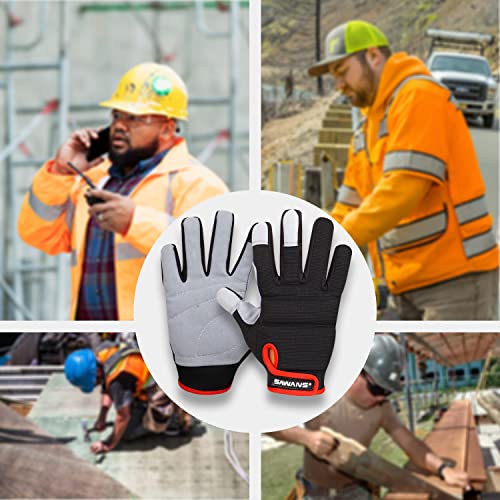SAWANS Mens Work Gloves Women Safety Mechanic Working Gloves Utility Multipurpose Gardening Construction Touch Screen Flexible Breathable Padded Knuckles & Palm Heavy Duty (Small - Image 3