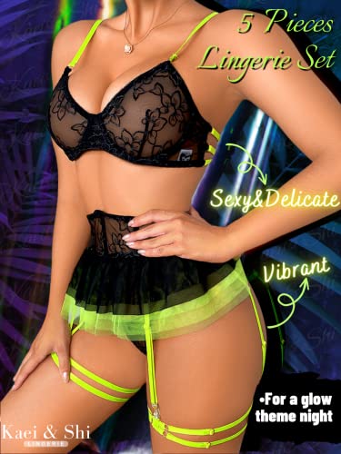 Kaei&Shi Glow Under Blacklight Party, Stocking&Leg Strap, High Waist Tutu Garter - Image 3