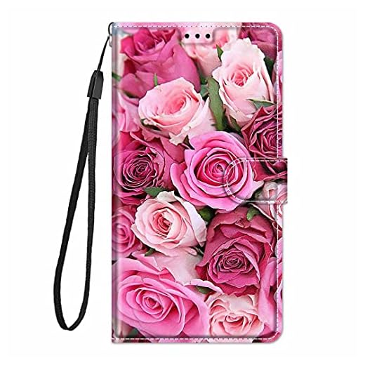 Läderfodral för Huawei P30 Lite stötsäker plånboksficka flip folio magnetiskt spänne stativ vy korthållare bokstilfodral för Huawei P30 Lite telefonskal skyddande skal blad rosa ros
