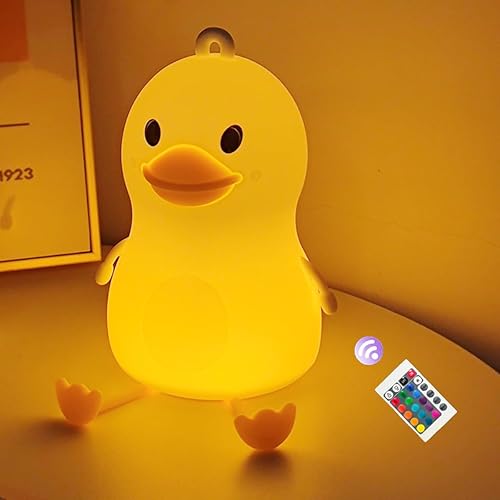 Hasdlga Luz nocturna de silicona de pato, linda lámpara de pato para niños, 16 colores cambiantes, luces nocturnas con control remoto, lámparas