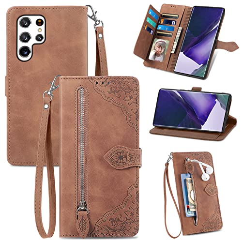 Housse Samsung S22 Ultra 5G avec porte-cartes et dragonne pour ranger sa monnaie