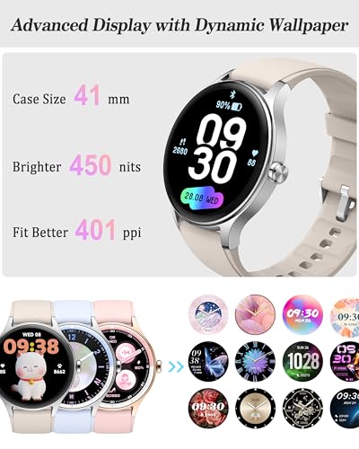 Smart Watch, 41mm Fitness Tracker, Answer/Make Calls, Digital Smartwatch with Heart Rate/Stress/Sleep Monitor, AI Voice, IP68 Waterproof Watch Calculator, Calendar, Games for Lady Women & Men2