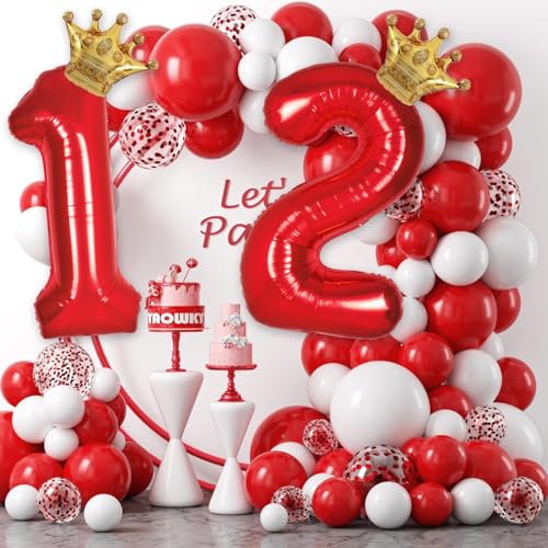 Image of Red 2 Balloon Number Red Theme Birthday Decorations for Girls Boys, Crown Balloons Foil Mylar Large 40 inch 2 Birthday Balloon for Circus 2nd Party Decorations Supplies (Number 2 balloons)