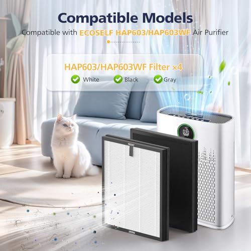 4-Pack HAP603 Replacement Filter Compatible With ECOSELF HAP603 & HAP603WF Air Purifier, 3-IN-1 Hepa Filter with Activated Carbon for Home Office, # RFHAP603, White by Cabiclean - Image 3