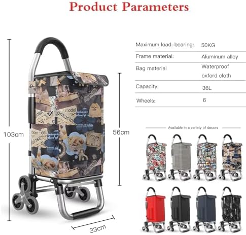 Lightweight Waterproof Foldable Shopping Cart with Silent Wheels - Effortless Grocery Hauling, Stair Navigation, Compact Storage - Perfect for Shopping, Errands, and Daily Use