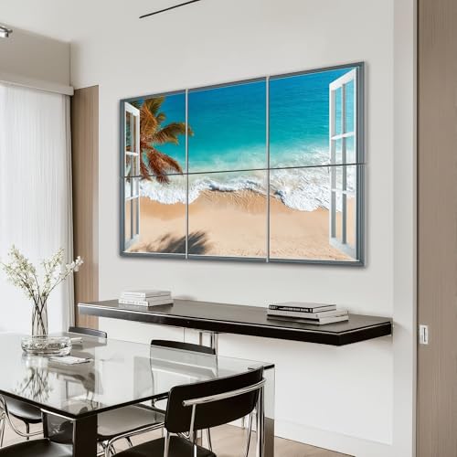 6 Paneles Acústicos Artísticos JBNJANKDAV Azul Estilo Ventana Playa Tropical Palmera Océano 72"x48" Paneles Absorbentes de Sonido Decorativos para Estudios y Hogar miniatura 4