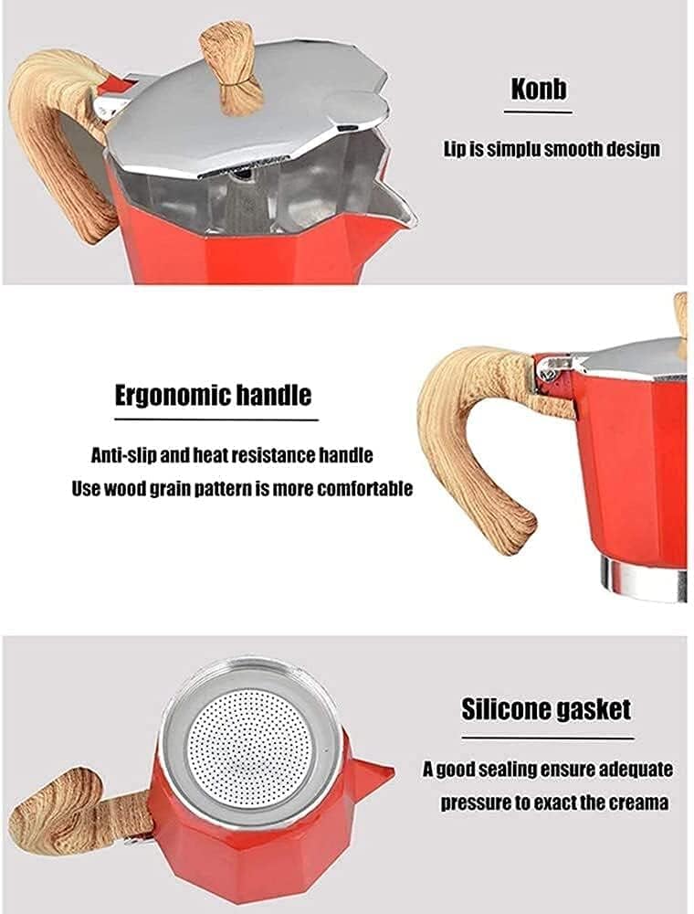 Coffee Maker Aluminum Mocha Espresso Percolator Pot Coffee Maker Moka Pot 6Cup Stovetop Coffee Maker (Color : 17.2x19x9.6cm, Size : Red) (17.2x19x9.6cm Red)