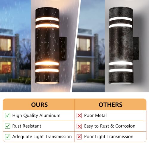 Image of Housen Solutions Outdoor Wall Lights 2 Pack, Modern Exterior Lighting Fixtures IP65 Waterproof, Up Down Outside Lights for House Porch, Bronze