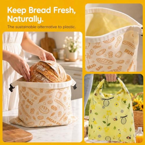 Bolsa de pan de algodón y cera de abejas reutilizable para conservar repostería casera 7