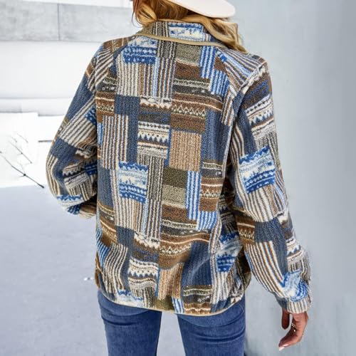 Womens Fleece Jacket Western Outfit Aztec Print Long Sleeve Snap Button Down Shacket Jackets with Pockets4