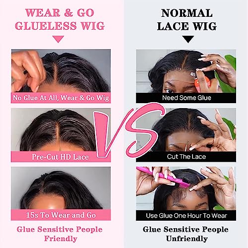 Skouty Wear and Go Glueless Wigs Pre Plucked Bob Wig Human Hair for Black Women Body Wave Lace Front Wigs Upgraded No Glue Needed Pre Cut 4x4 Lace Closure for Beginners 14 Inch