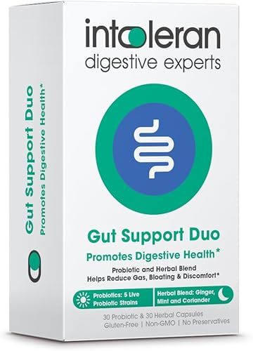 Intoleran Gut Support Duo - Probióticos y mezcla de hierbas para la salud digestiva  Ayuda a aliviar la hinchazón ocasional, gases y molestias*  Sin