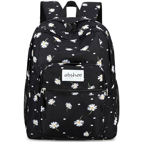 abshoo Classical Basic Daisy Womens School Backpack For College Teen Girls Water Resistant Bookbag (Daisy Black)