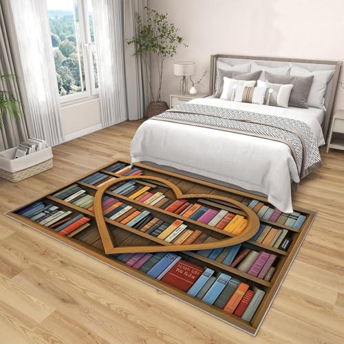 Tapis bibliothèque en cœur marron 150x210 cm lavable et antidérapant