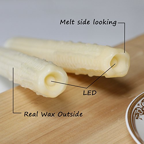 Image of Taper Candles-Led Melted Dripping Honeycomb Flickering Flameless Candles with Timer,9 inch Tall,Ivory,Pack of 2
