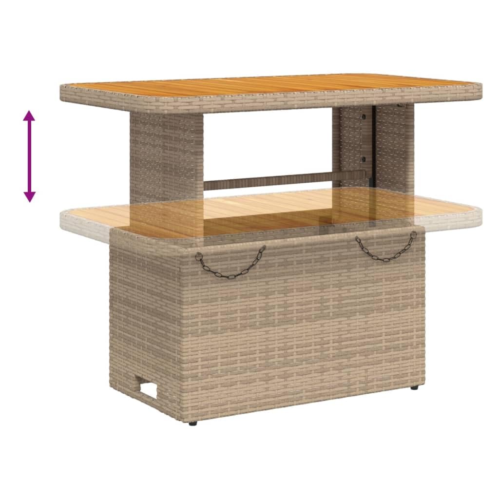 vidaXL Mesa de Jardín, Mesita de Centro, Mesa Auxiliar de Exterior, Mesa para Patio Terraza, Ratán Sintético Madera Maciza de Acacia Beige