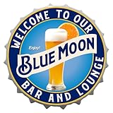 mokarier Welcome to Our Bar and Lounge Sign Decorative Bottle Caps Metal Tin Signs Cafe Beer Bar Decoration Plat 13.8' Inches Wall Art Plaque Vintage Home (Moon)