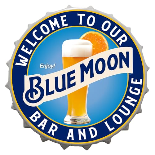 mokarier Welcome to Our Bar and Lounge Sign Decorative Bottle Caps Metal Tin Signs Cafe Beer Bar Decoration Plat 13.8' Inches Wall Art Plaque Vintage Home (Moon)