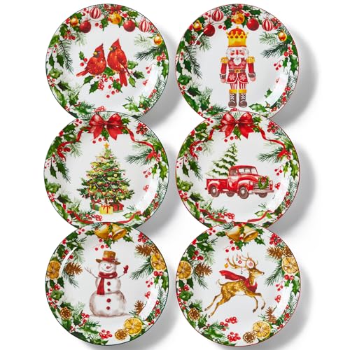 Metahom Christmas Salad Plates, 8 Inch Ceramic Plate Set, Appetizer Dishes for Pasta, Side Dishes, Holiday Treats, Dishwasher & Microwave Safe, Set of 6 Metahom Christmas Salad Plates, 8 Inch Ceramic Plate Set, Appetizer Dishes for Pasta, Side Dishes, Holiday Treats, Dishwasher & Microwave Safe, Set of 6