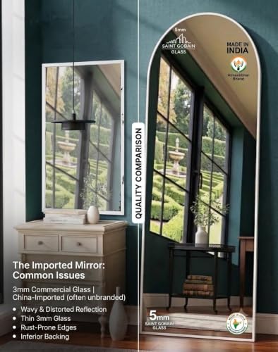 Image of SW.Creation Premium Arched Full Length Floor Mirror with Stand | X-Large White Metal Frame Full Body Dressing Mirror for Bedroom, Living Room & Home Decor (145 x 46 cm) (X-Large,White)