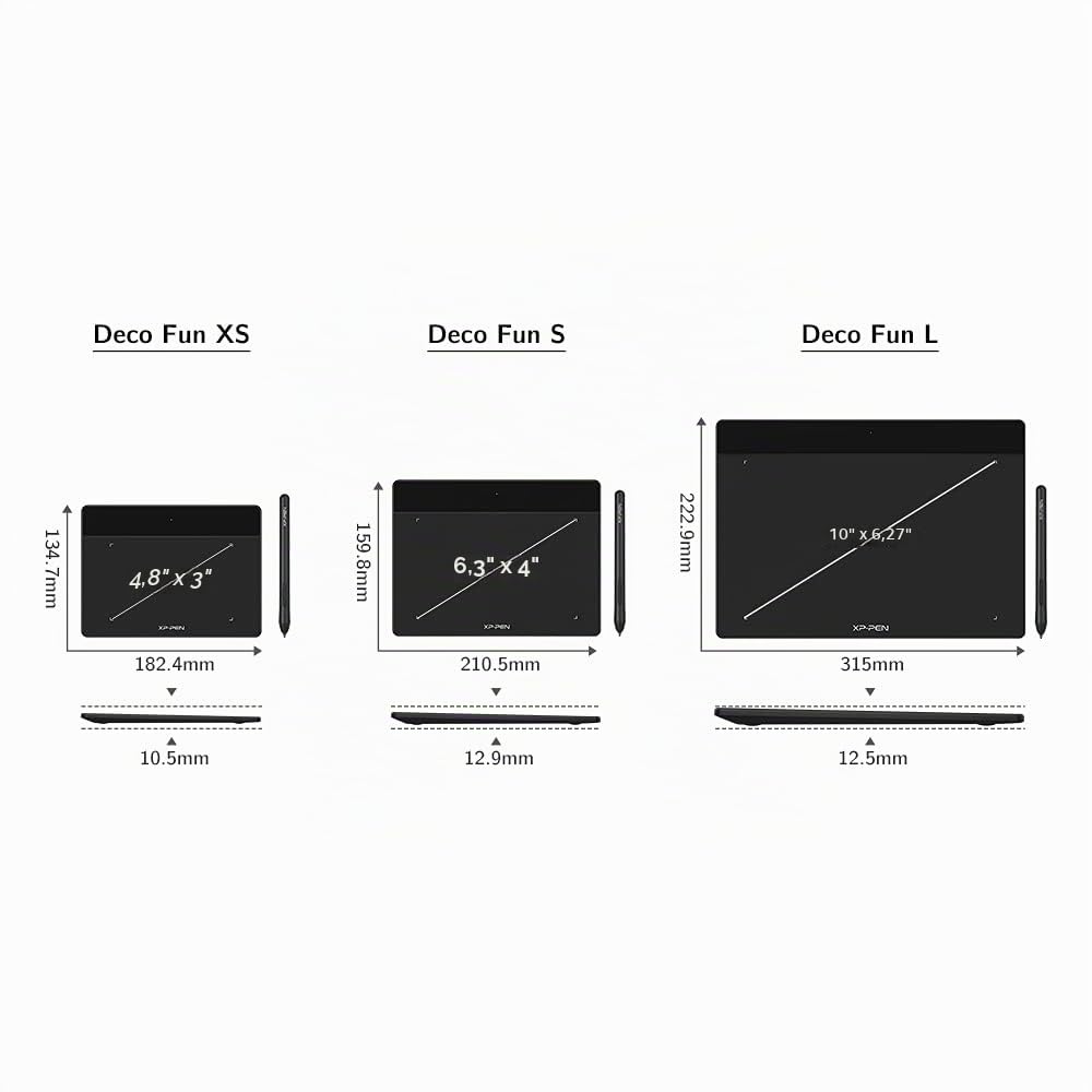 XP-Pen Deco Fun XS Tablette Graphique à Dessin Taille 4x3 Pouces Idéal pour Signature Electronique et Education à Distance - Noir Classique