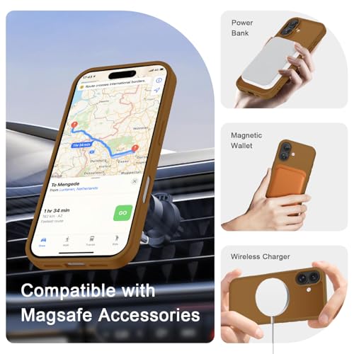 Image of YENAPOON for iPhone 16 Plus Case, Matte Magnetic Phone Cover [with 1 Screen Protector] [Support for MagSafe] [Shockproof Military Grade Protection] Translucent Frosted Back, Brown