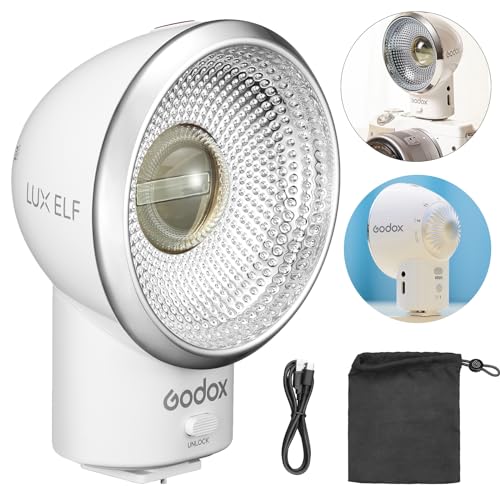 Godox Lux Elf Retro Camera Flash,GN6 6000K±200K CCT,S1/S2 Optical Control,5 Levels Flash Power Steps,Built-in Battery with Type-C Charging,for Fujifilm Canon Nikon Olympus Sony Hot-Shoe Cameras