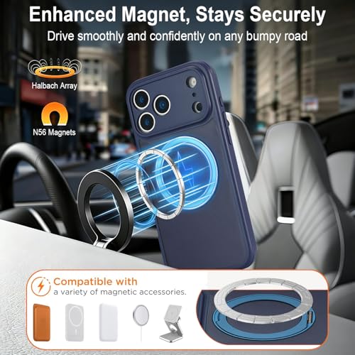 Image of for iPhone 17 Pro Max Case Compatible with MagSafe Full-Body Magnetic Phone Case with Built-in Tempered Glass Screen Protector& Stand for iPhone17 Pro Max Cover, Blue