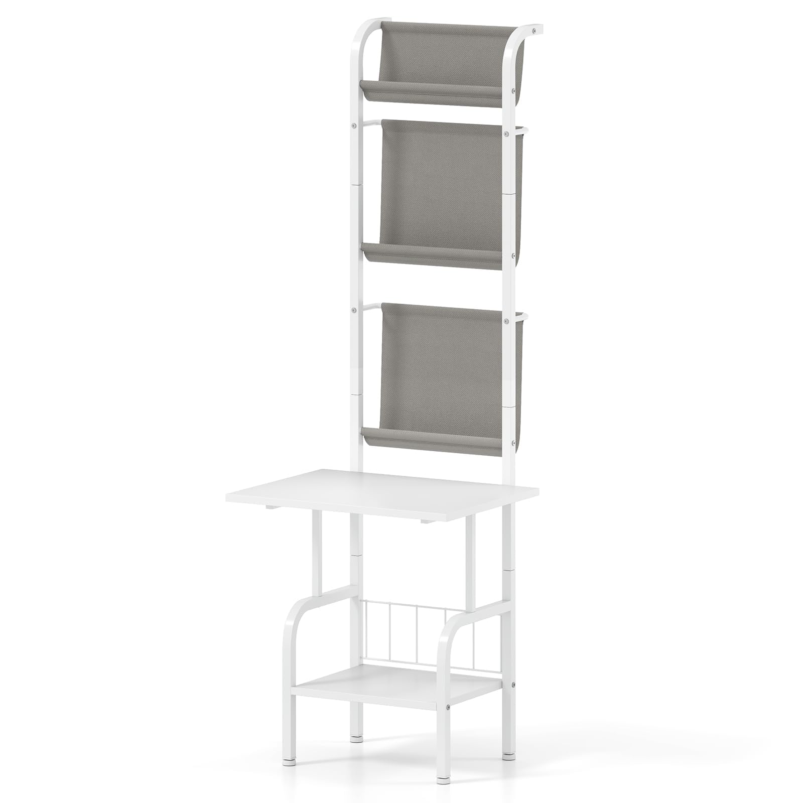 RELAX4LIFE Supporto per Giradischi, Scaffale Esposizione Vinili a 5 Livelli, Telaio in Metallo, Supporto per Giradischi con Porta Vinili, 50 x 51 x 145 cm (Bianco)