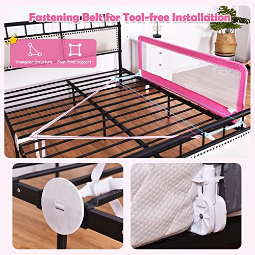 Honey Joy Bed Rail For Toddlers, 59-In Extra Long, Portable Safety Bed Guardrail W/Double Safety Child Lock, Foldable Baby Bed Rail Guard, Fit King & Queen Full Twin Size Bed Mattress (1 Pack, Pink) #TOP3