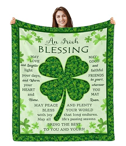 Butonus Cadeaux irlandais, cadeaux irlandais pour femme/homme, couverture de bénédiction irlandaise 152,4 x 127 cm, cadeau irlandais pour la Saint-Patrick/anniversaire/mariage/Noël/anniversaire,
