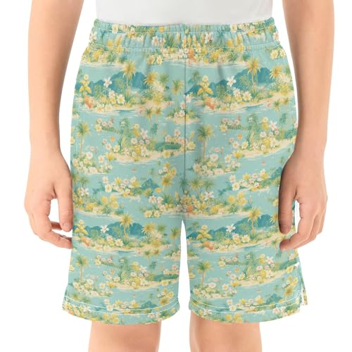 Cute Tropical Athletic Shorts Boys with Pockets Wrestling Short Pants Youth Boy Basketball Shorts Turquoise2