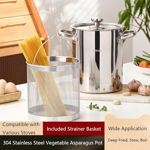 BTURYT 304 Stainless Steel Asparagus Pot, Steamed Pot With Basket And Lid, Deep Pan With Home, Kitchen, Restaurant, Kitchen Tool (4L) - Image 4
