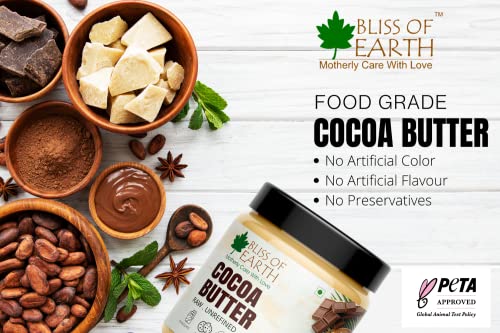 Image of Bliss of Earth African Cocoa Butter, Rich in Fatty Acids and Antioxidants, Raw Cocoa Chocolate Butter, Vegan, PETA Approved, Moisturizes, Prevents Stretch Marks, Anti-Aging, 100 g,