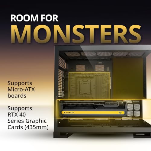 Image of Geometric Future Model 3 Panoramic Tempered Glass Dual Chamber Micro-ATX Tower PC Case, 5 Pre-Installed 120mm x 30mm PWM ARGB Fans, USB Type-C, 360mm Radiator Support, Black /Yellow, GEO-M3F-BY