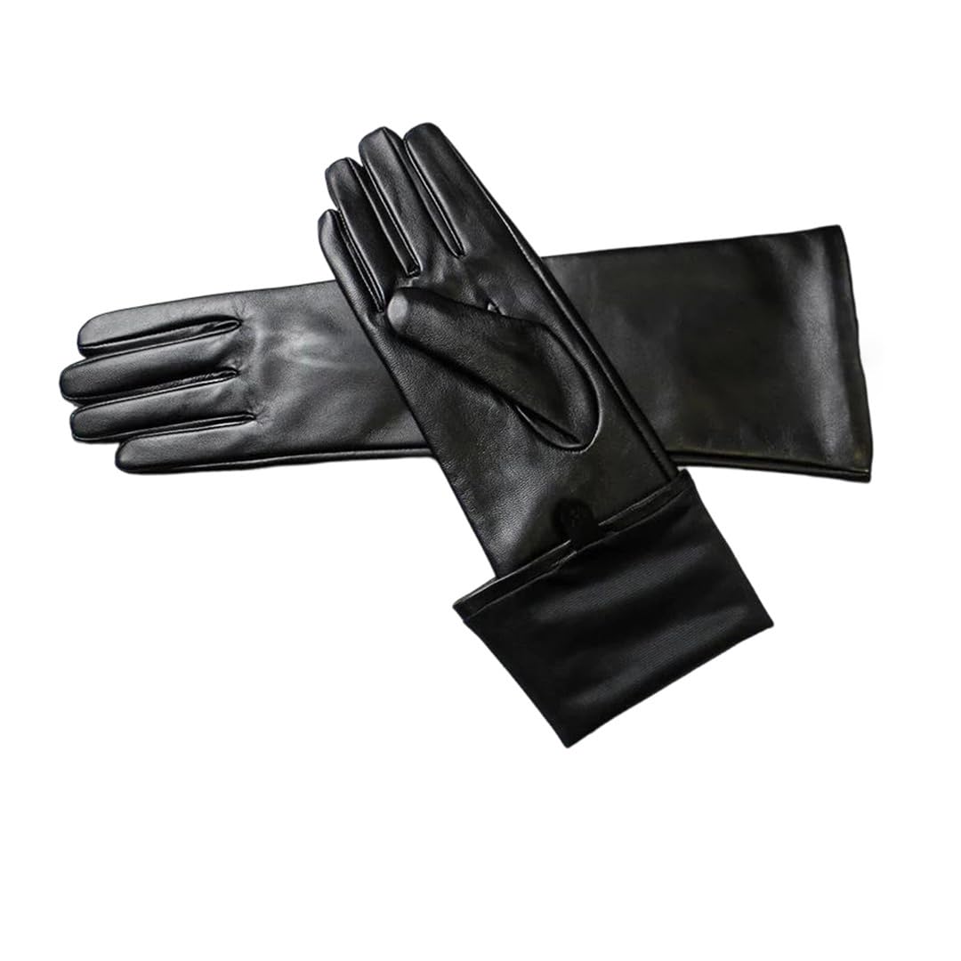 Kelsiop Damen Lange Schaffell Lederhandschuhe Fleece Gefüttert Winddicht Warm Outdoor Winter Fäustlinge